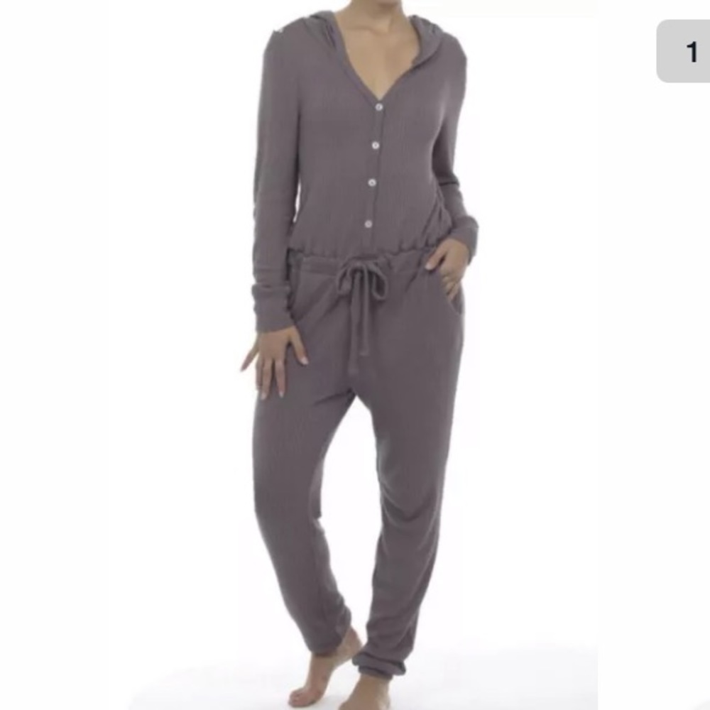 NWT Anthropologie Paper Crane Meribel Waffle Hooded Onsie Jumpsuit Pajamas